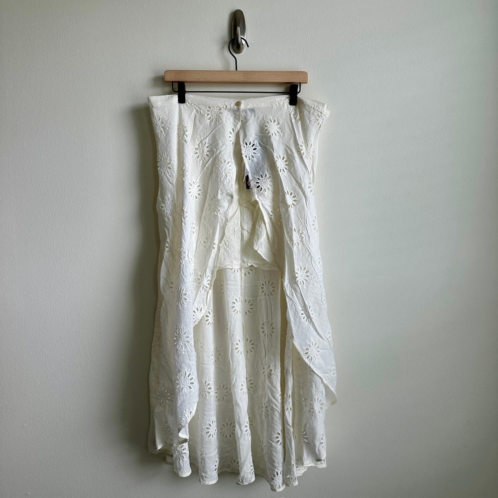 ViX Paula Hermanny Eyelet June Long Skirt Womens XS White Embroidered Floral NWT